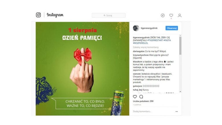 Producent napoju Tiger oficjalnie pluje na Powstanie Warszawskie