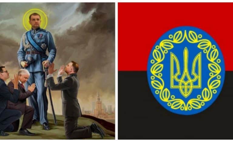 Na Ukrainie powstała prześmiewcza grafika przedstawiająca przedstawicieli polskiego rządu, którzy klęczą przed Wjatrowyczem