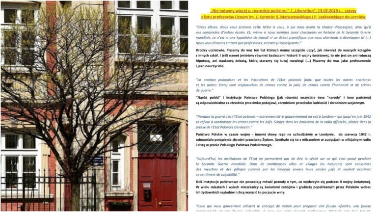 Nauczyciele z liceum w Warszawie opublikowali list, w którym stwierdzają, że Polacy są odpowiedzialni za zbrodnie przeciwko ludzkości