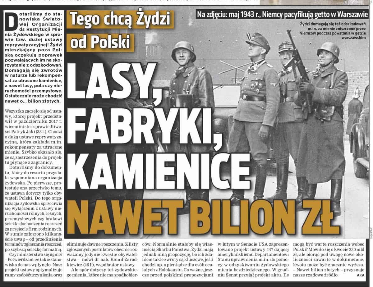 Żydzi mogą chcieć od Polski nawet biliona złotych – alarmuje „Super Express”