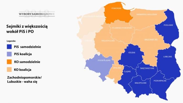 PiS będzie rządzić w co najmniej ośmiu województwach
