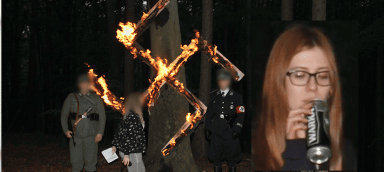Tropicielka „polskich nazistów” z piwem i ze swastyką w tle