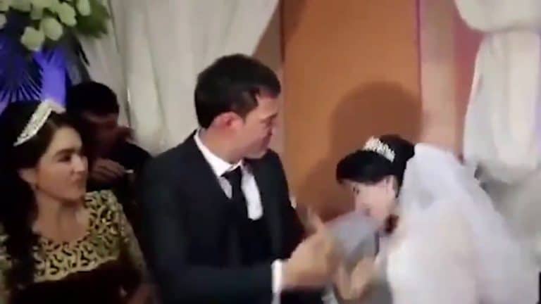Pan młody uderzył na weselu swoją świeżo poślubioną żonę /film/