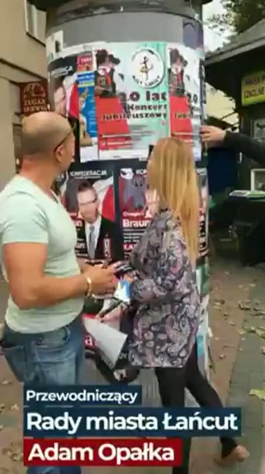 Przewodniczący Rady Miasta zrywał plakaty wyborcze Konfederacji i zaatakował mężczyznę, który to sfilmował