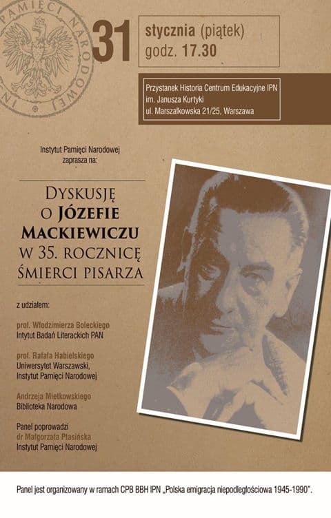 Dyskusja o Józefie Mackiewiczu w 35. rocznicę śmierci pisarza