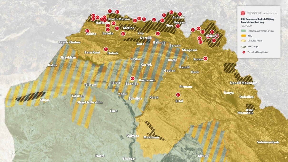 Władze tureckie udostępniły mapę Iraku z naniesionymi stanowiskami wojsk tureckich
