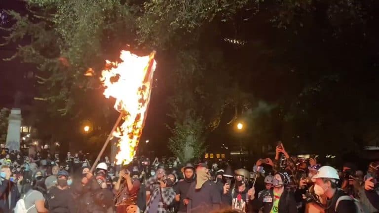 W Portland bojówkarze Antify i BLM palili Biblie i amerykańskie flagi