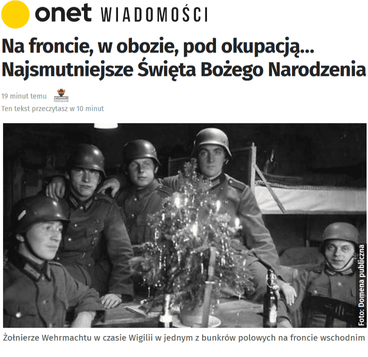 Onet ilustruje materiał o smutnych wojennych świętach zdjęciem żołnierzy Wehrmachtu