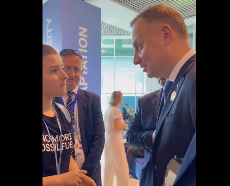 Prezydent Duda do „aktywistki”: „To czym by pani chciała, żeby ludzie ogrzali mieszkania? Oponami?”