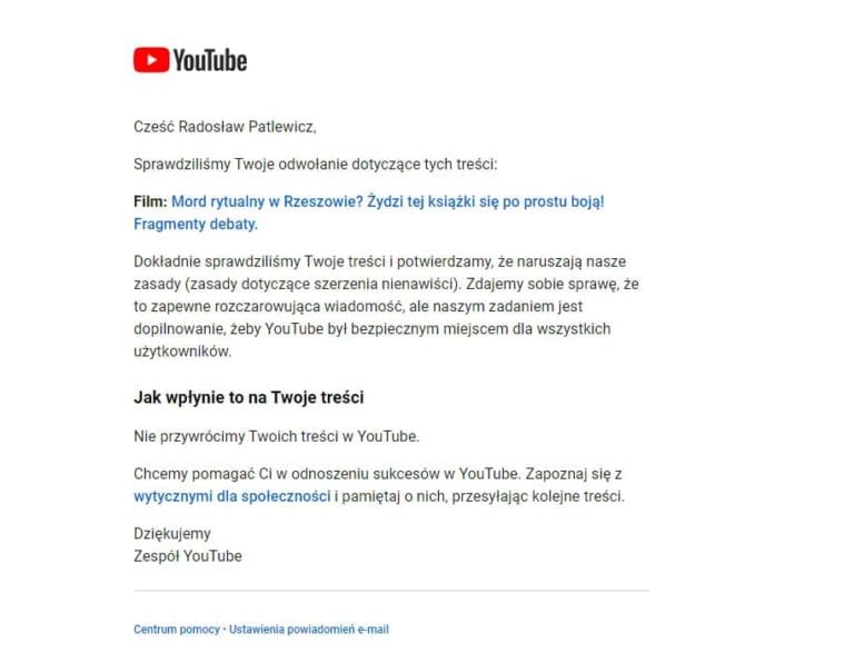 Kanał YouTube Radosława Patlewicza usunięty [OŚWIADCZENIE]