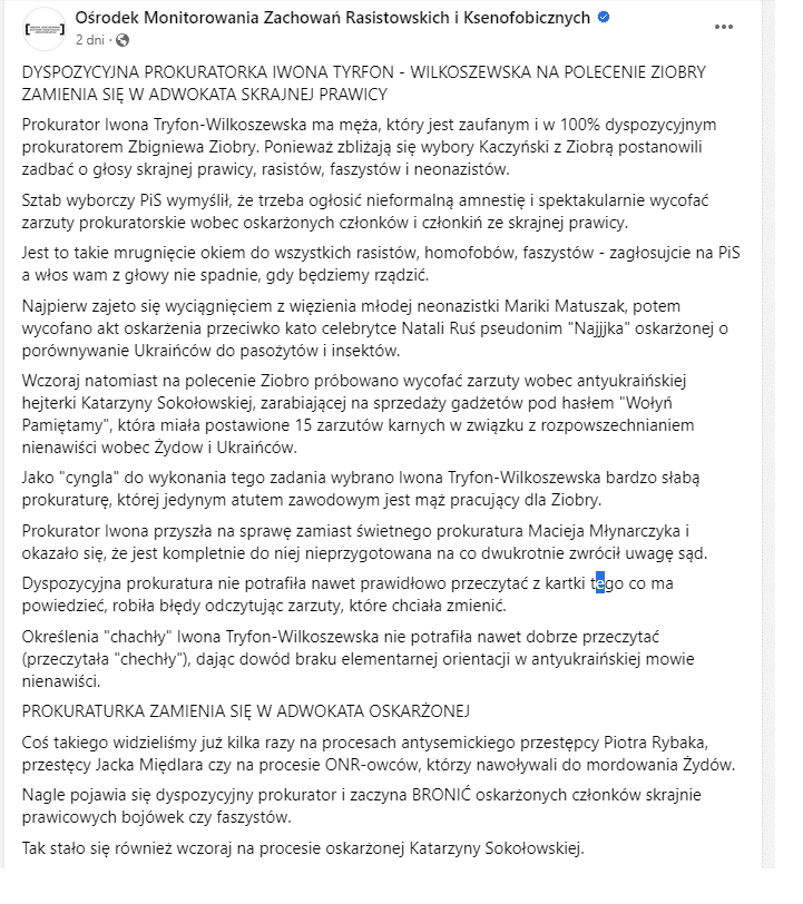 OMZRiK ponosi kolejną porażkę. Chodzi o sprawę Katarzyny Sokołowskiej